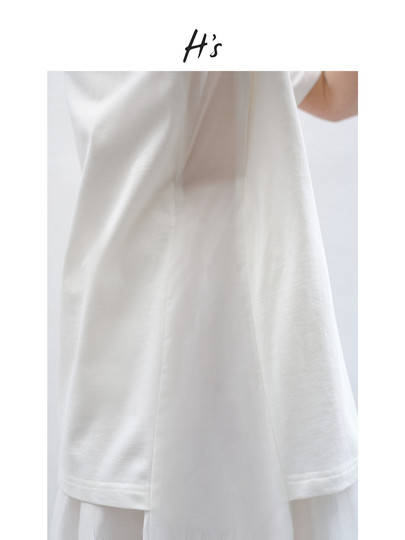 Hs Lyocell Dress for Women, Summer 2025 New Style, High-End Design, Loose Fit, Linen Blend, White Long Umbrella Skirt
