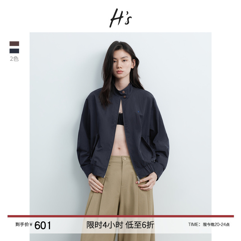 Hs Navy Blue Stand-Up Collar Harrington Jacket for Women, 26 Autumn New Style, High-End Design, Loose-Fitting, Drop-Shoulder Short Coat Hs Navy Blue Stand-Up Collar Harrington Jacket for Women, 26 Autumn New Style, High-End Design, Loose-Fitting, Drop-Shoulder Short Coat