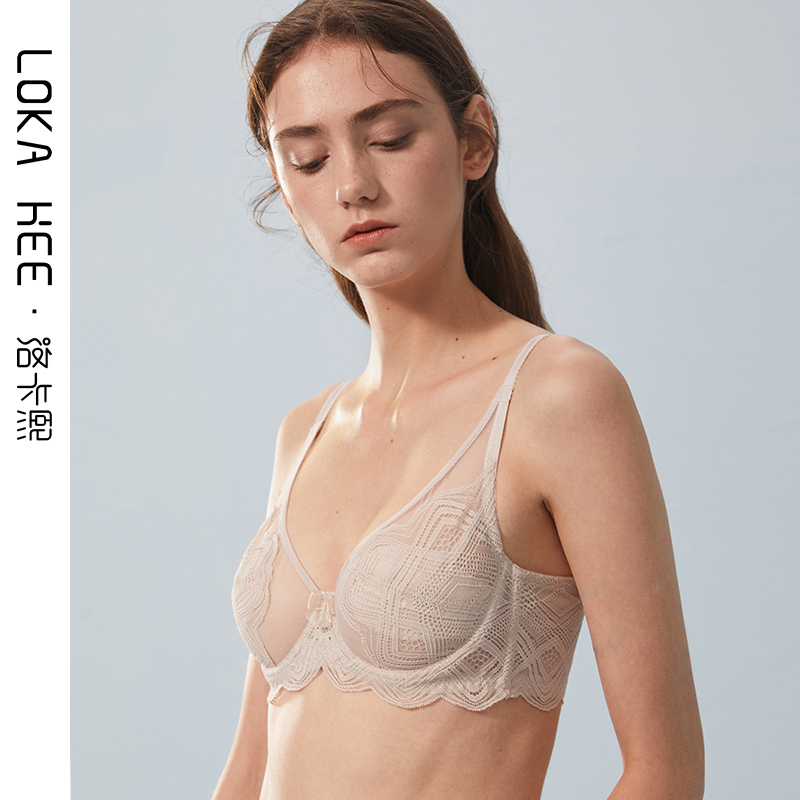 Rocaxi ultra-thin underwear women's non-sponge French gathered upper bracket adjustment type large chest show small bra thin summer