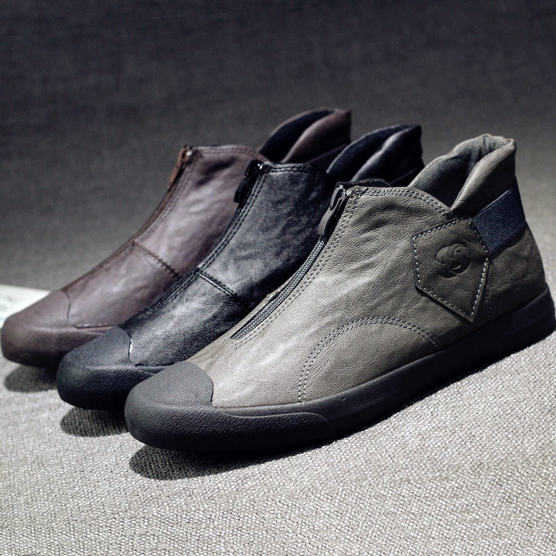 Men's shoes autumn high-top casual leather shoes slip-on warm cotton shoes 2022 new winter men's sneakers Martin boots