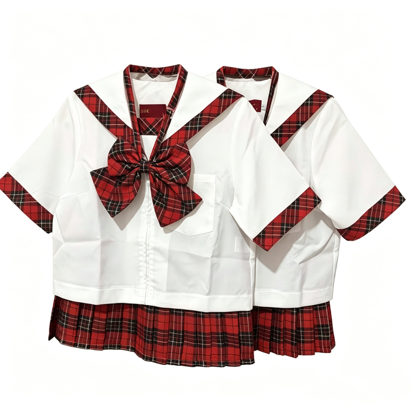 Washita Replica Bodyline Scottish Bl Sailor Uniform with Gold Thread Plaid Pleated Skirt, Complete with Red Label and Wash Label