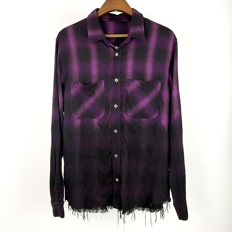 Independent Am Style Purple Sanskrit Embroidery Gradient Shirt American High Street Streetwear American Rock Style Long-Sleeve Shirt