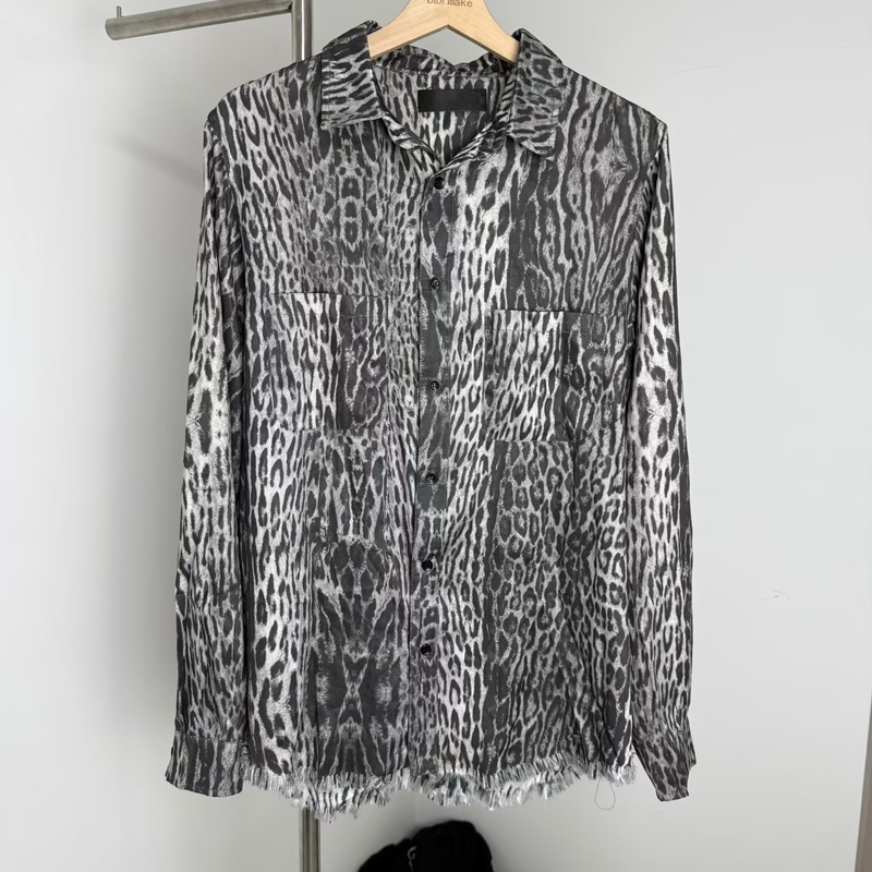 Leopard Print Am Style Shirt with Double-Sided Printing, Distinct from Single-Sided High Street Rock and European/American Street Style on the Market