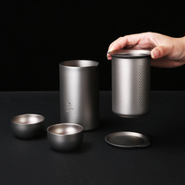 Outdoor Pure Titanium Teapot Travel Tea Set Portable Double Titanium Tea Cup Eagle Mouth Bubble Teapot Tea Water Separator