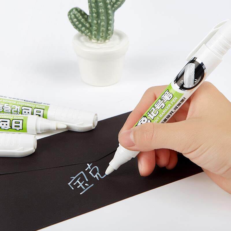 Puck 2904 white note pen quick dry oily pen can be added ink waterproof not easy to drop color big head white high light pen