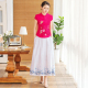 Cải thiện lanh thời trang cotton ngắn tay sườn xám đầu vẽ tay Folk Phong cách Tang phù hợp hàng ngày mẹ đầm đầm cưới cô gái