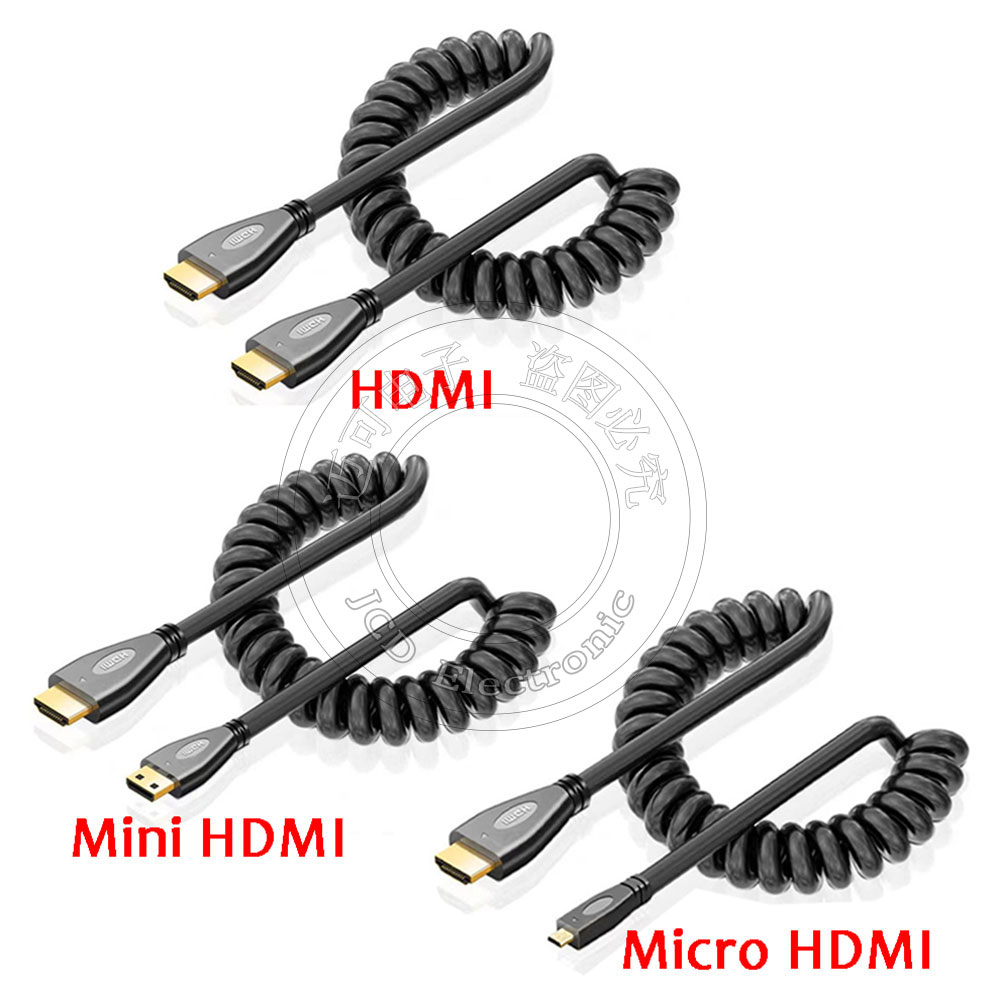 HDMI转Mini HDMI 弹簧连接线高清单反大头转小头4K伸缩视频数据线