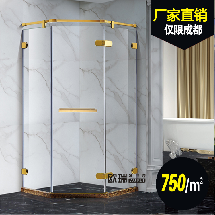 Set Up Shower Room Partition Tempered Glass Shower Door Bathroom Dry Wet Partition Partition Makeup Room Bathing Room Gold
