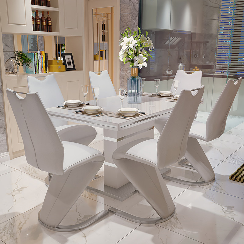 Modern minimalist dining table and chair combination 6 people small apartment Nordic dining table card seat paint table home dining table