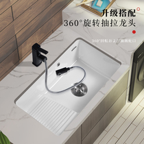 Ceramic large size deepened laundry pool balcony embedded undercounter basin square with washboard sink laundry basin