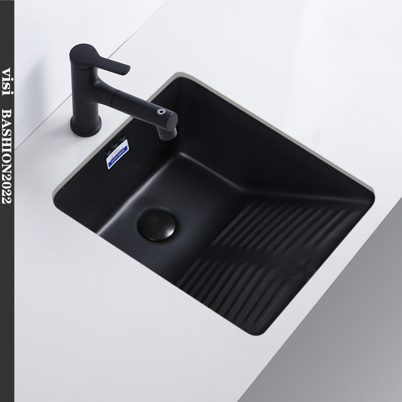 Vis Scandinavian Style Color Matte Black Balcony Built-in Ceramic Laundry Basin Sink with Washboard Undercounter Basin