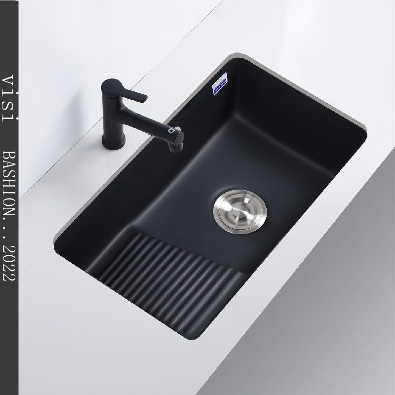 Balcony laundry pool with washboard ceramic matte black single-pool under-counter basin wash basin household stone under-counter basin sink