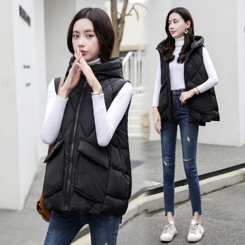 连帽短款韩版马甲女2019秋冬装新款棉服背心韩版棉服女背心外套