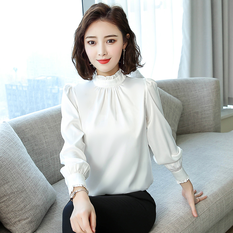 立领雪纺衫女长袖2019新款秋装韩版显瘦衬衫百搭打底洋气超仙上衣