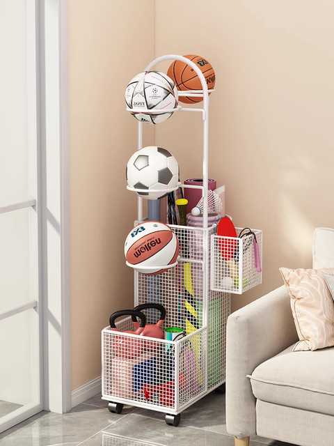 Yoga mat storage basket household wheeled fitness equipment storage rack gun toy badminton racket basketball storage rack