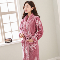 Mens bathrobe flannel velvet pyjamas female autumn and winter long style Thickened Coral Suede Bathing Suit Cloud Mink Suede Pajamas