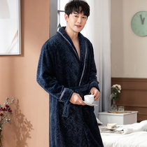 Sleepwear male winter thickened lengthened flannel female bathrobe mens bathrobe coral suede fall couple pyjamas