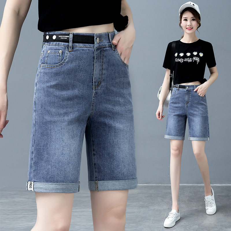 High waist 50% Denim Shorts Women Summer 2022 New slim straight drum Loose Broadleg Summer Thin 50% pants