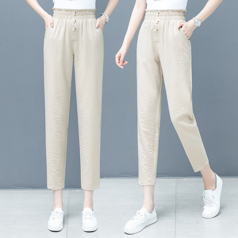 Cotton Linen Pants Woman Loose summer 2022 New Harun pants 90% Slim 100 Lap Casual Pants Linen Pants Thin