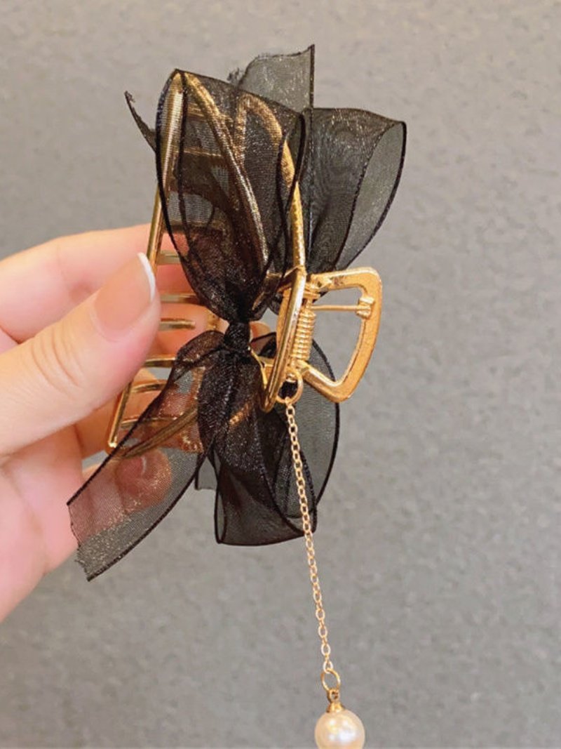 New Style Mesh Pearl Tassel Metal Claw Clip, Elegant Girl's Shark Hair Clip, Trendy Ins Hair Clip