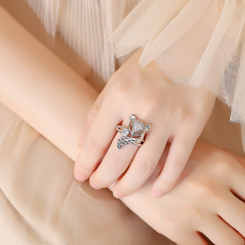 Meiman 925 sterling silver fox ring female personality net red fashion silver jewelry niche design index finger opening adjustable