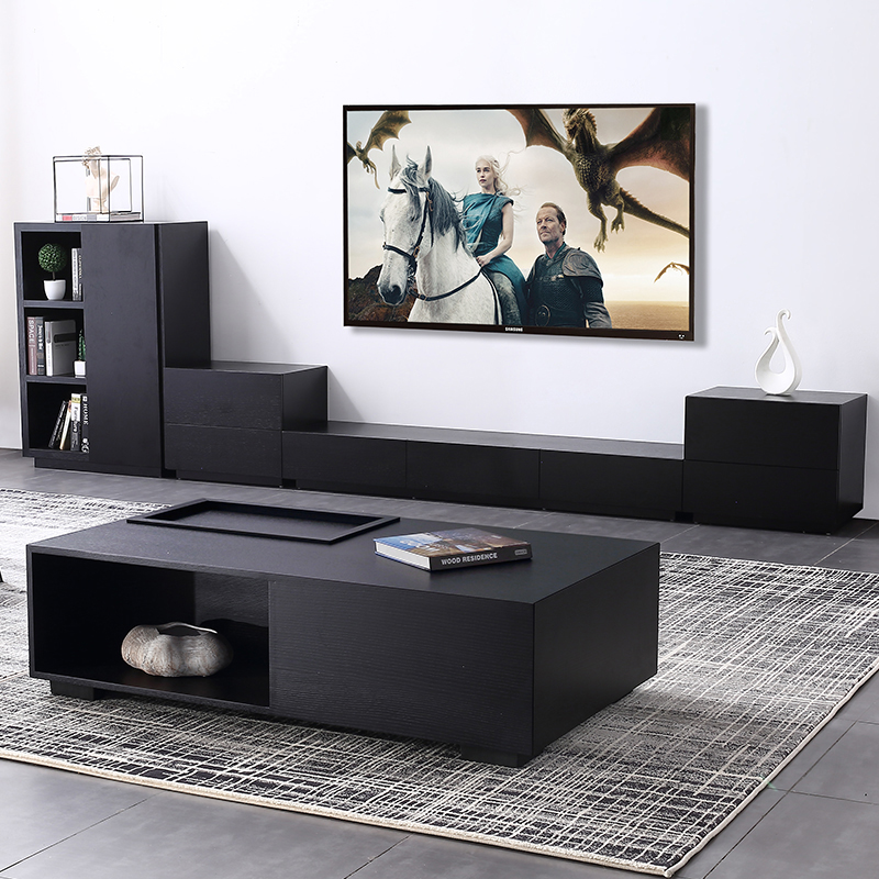 Nordic Minimalist Living-room Tea Table Ground Cabinet Modern Minima Black Oak Solid Wood TV Cabinet Bucket Cabinet Portfolio Kits