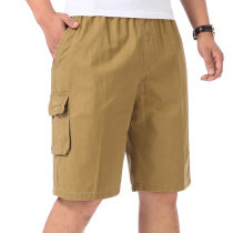 Summer middle-aged casual shorts mens elastic loose large size five-point pants Pure cotton middle-aged mens pants large pants