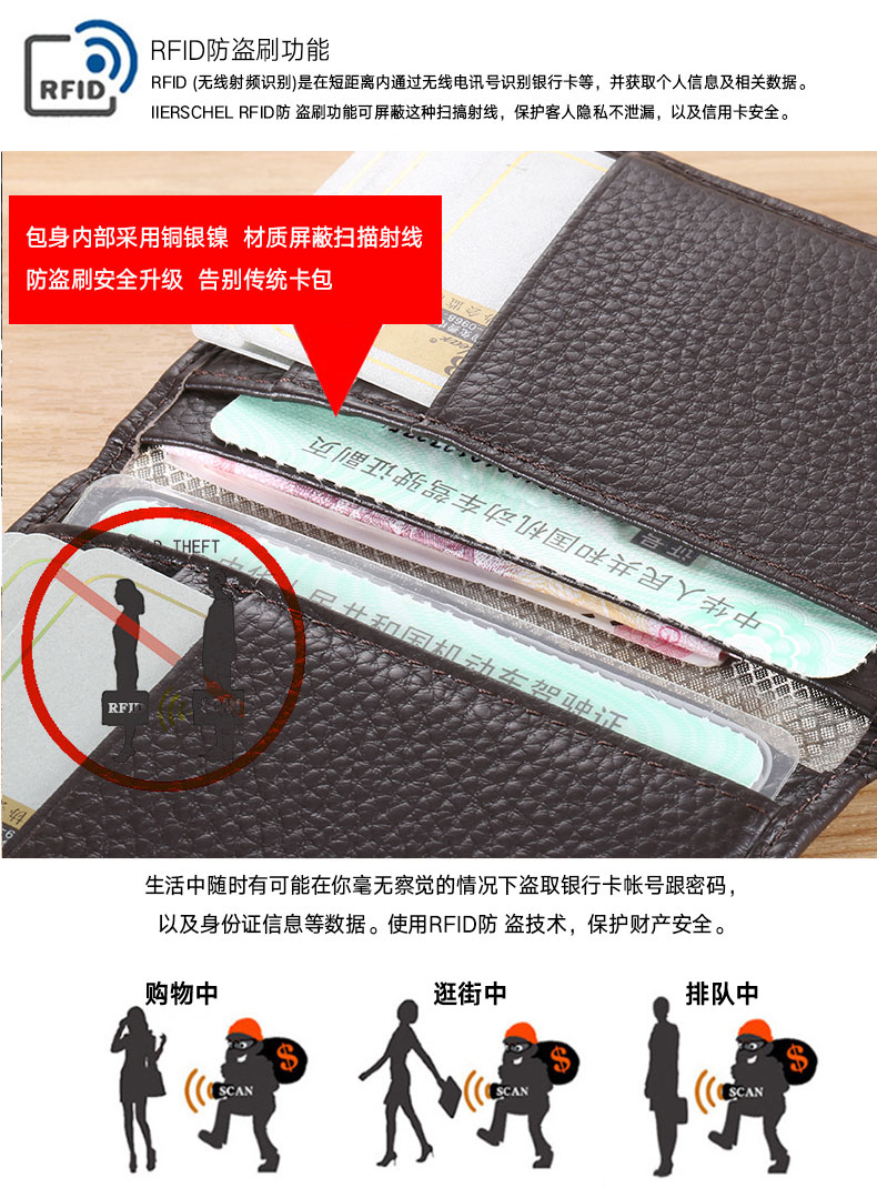 Túi thẻ mỏng nhỏ bằng da nam mini chống trộm bàn chải ngân hàng Gói thẻ ID đơn giản nhiều thẻ chủ thẻ chủ thẻ - Chủ thẻ ví nam cầm tay