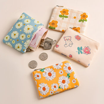Mini small pocket wallet small fresh canvas floral fabric