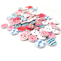 Woven wool color printed sweater button clothing 15mm wooden button round double hole White doll small button