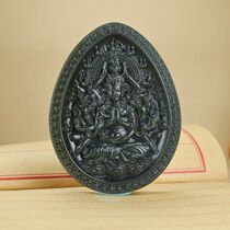 Because of jade and natural Hetian jade green jade thousand hands Guanyin brand Tower Green one fine Guanyin carving pendant pendant