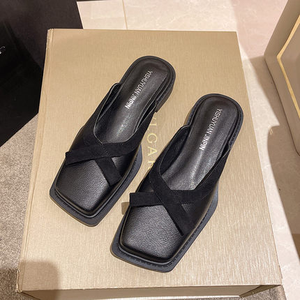 赫本风方头包头拖女夏外穿2022年新款平底半拖单鞋办公室穆勒鞋潮