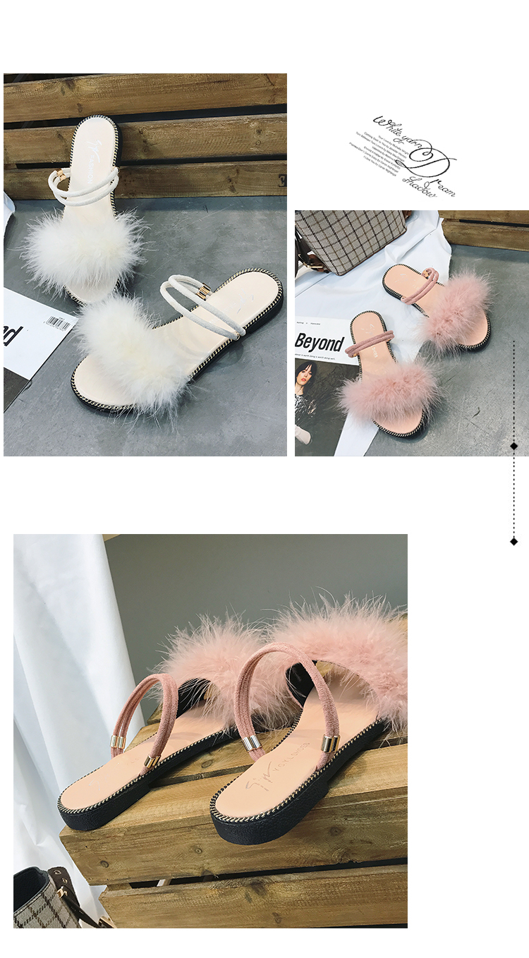 Hai đôi sandal nữ 2018 hè mới đi biển đi giày lông sandal đế bệt dép quai hậu nữ đế cao