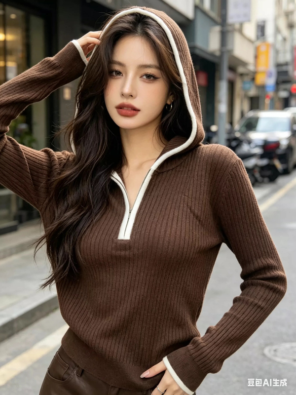 Hooded Half-Zip Knit Sweater