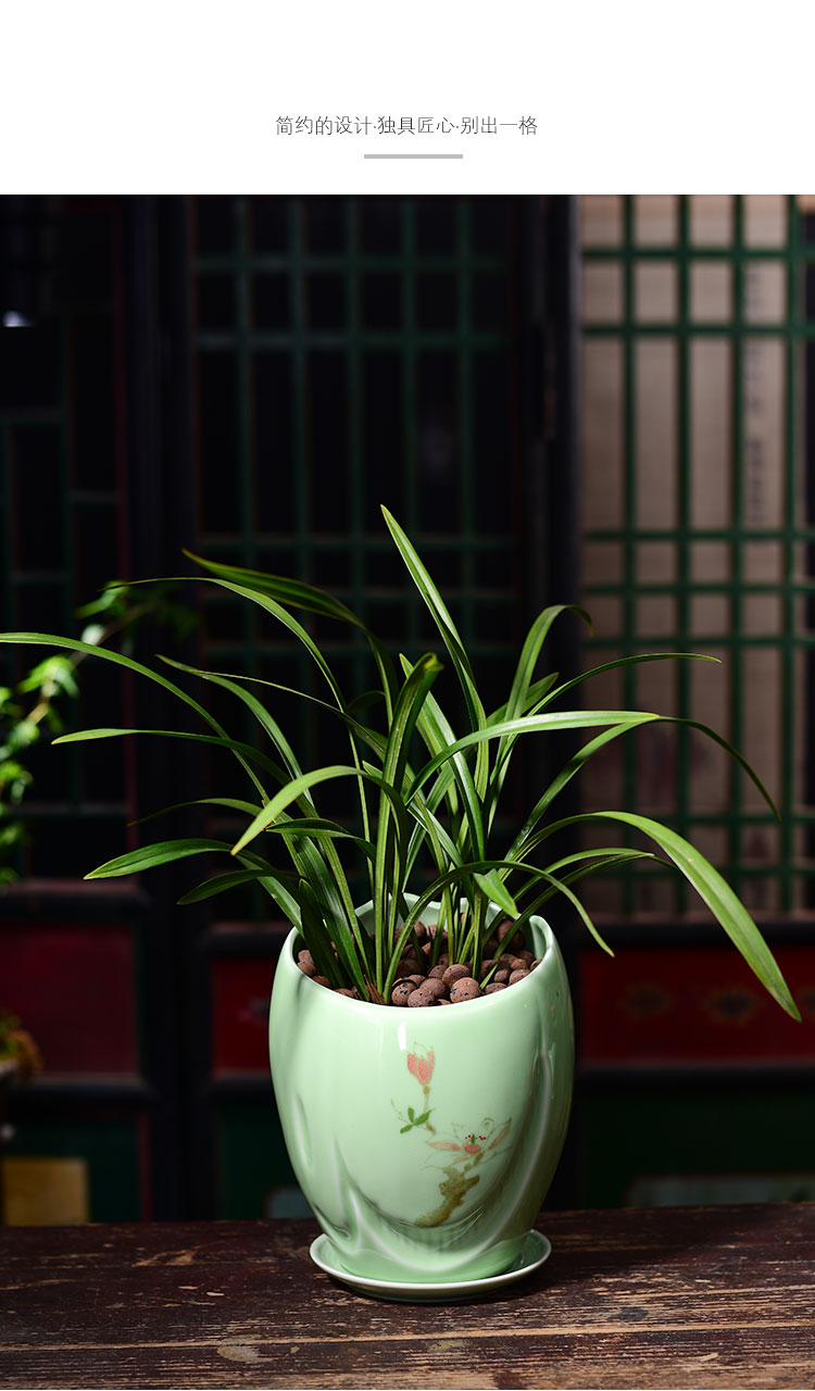 Ceramic POTS with extra large tray was contracted household indoor green, the plants money plant flowers, potted orchids get rich tree