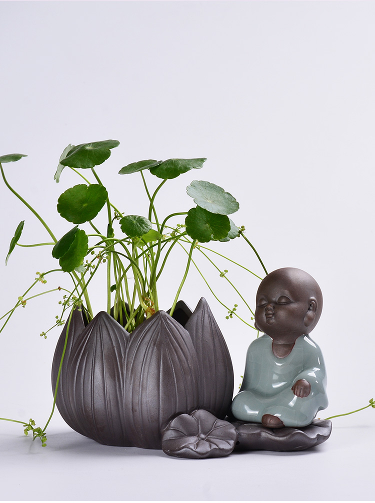 Zen monk violet arenaceous hydroponic container other creative desktop furnishing articles, fleshy copper grass flower pot wholesale clearance