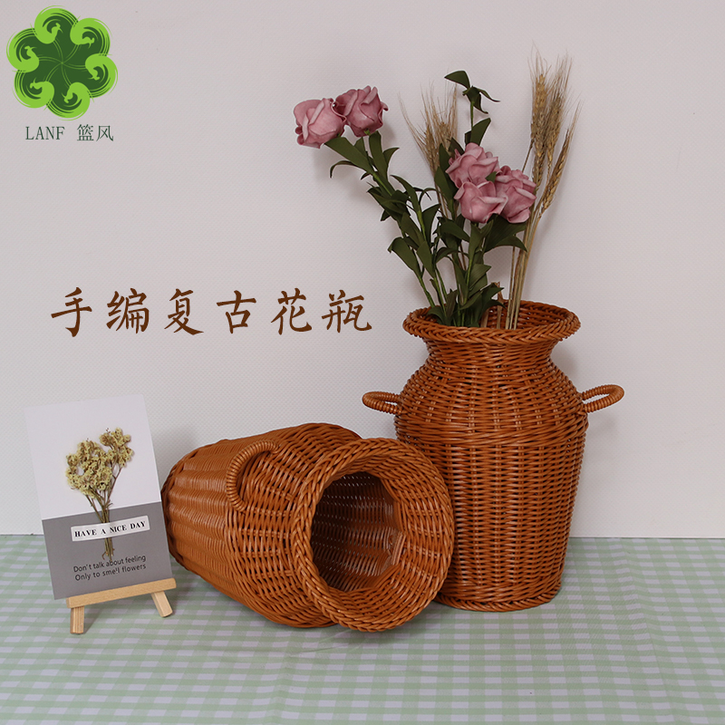 Flower basket drying flower ornaments simple fresh imitation rattan modern small flower arrangement flower vase retro living room decoration weaving