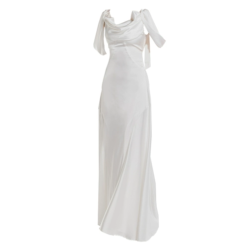 GOUDINRQC/古典青春 Белое длинное элегантное вечернее платье, французский стиль, эффект подтяжки, по фигуре