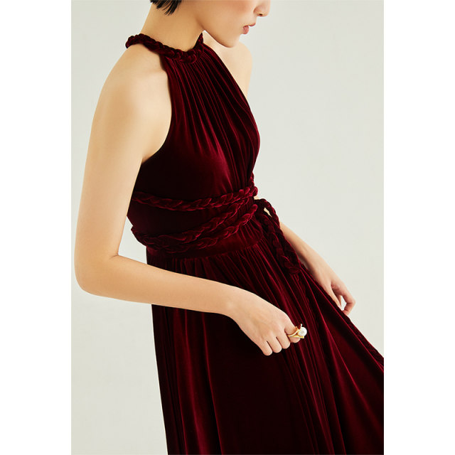 Toast dress bride temperament French velvet long light luxury niche original design high-end banquet performance evening dress