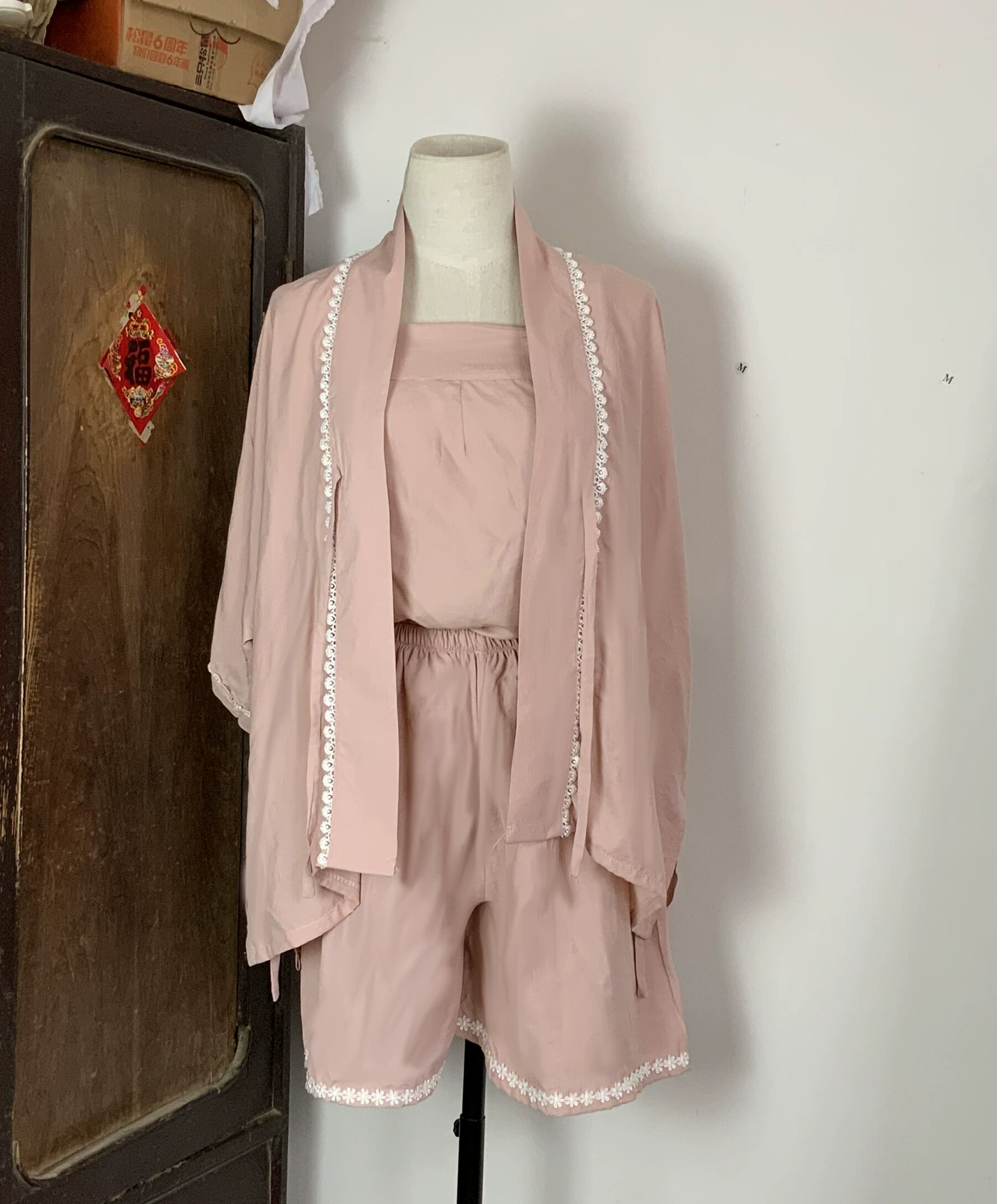Han Moji Original Sky Silk Pajamas Hanfu shorts set solid color pair of half -sleeved short shirts in daily female summer