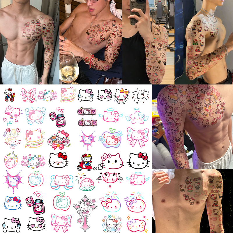 Summer Kitty Cat Sweet and Cool Colorful Half-Nail Flower Arm Tattoo Stickers Waterproof and Sweat-Proof Long-Lasting Realistic Fresh Stickers Summer Kitty Cat Sweet and Cool Colorful Half-Nail Flower Arm Tattoo Stickers Waterproof and Sweat-Proof Long-Lasting Realistic Fresh Stickers