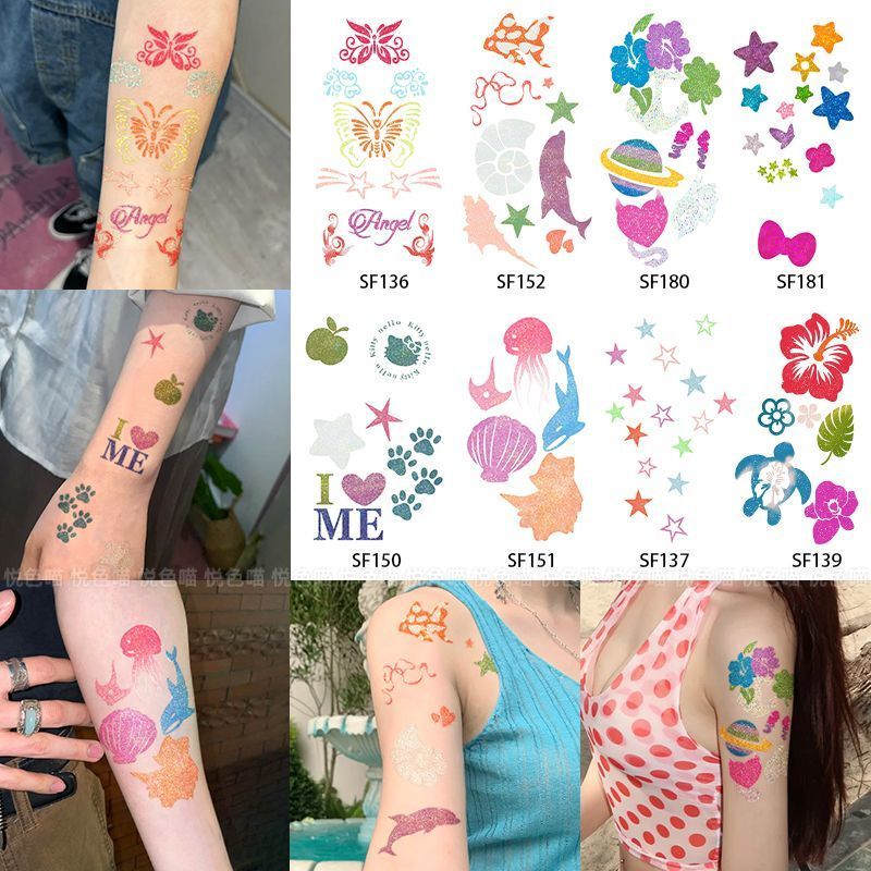 Summer Party Blingbling Glitter Tattoo Stickers Fairy Butterfly Retro Hot Girl Sequin Photo Shoot Magic Tool