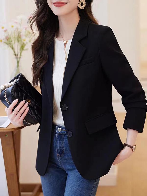 Black Casual Petite Blazer for Women 2025 Spring and Autumn New Style High-End Trendy Professional Suit Jacket Show Black Casual Petite Blazer for Women 2025 Spring and Autumn New Style High-End Trendy Professional Suit Jacket Show
