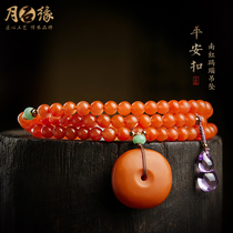 Natural South Red Manau Old nectar wax pendant sweater necklace with green buckle emerald comeback ancient small crowdsourced sweater chain woman