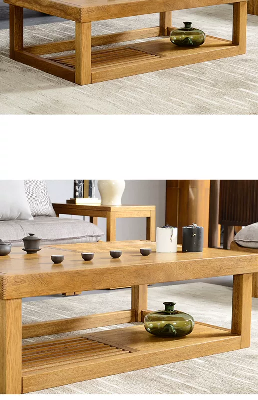 Phòng khách hình chữ nhật đa chức năng gỗ rắn bàn cà phê bàn ​​trà nhỏ đơn giản hiện đại căn hộ lớn đồ nội thất bằng gỗ tếch - Bàn trà