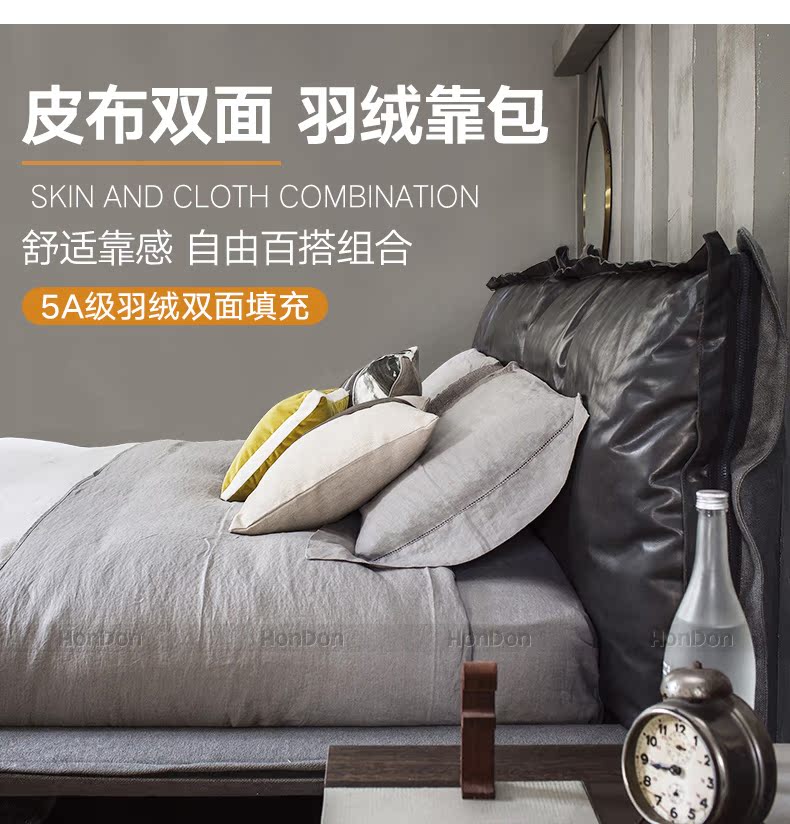 Giường da Bắc Âu Kiểu dáng hiện đại tối giản gió công nghiệp in lưới màu đỏ ánh sáng sang trọng phòng ngủ chính sáng tạo phòng ngủ bằng da - Giường giường 2 tầng cho bé