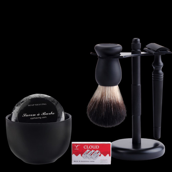 ZY黑色剃须刀手动式双面刮胡刀套装刮脸刀浴室样板房装饰品卫生间