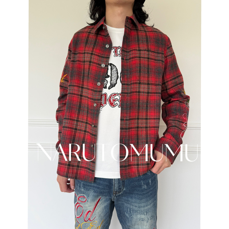 Ed Hardy Rhinestone Letter Plaid Shirt for Men, Global Purchase, 26 Autumn 05 Ed Hardy Rhinestone Letter Plaid Shirt for Men, Global Purchase, 26 Autumn 05