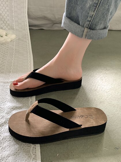 厚底3厘米宽带子中跟人字拖女平跟平底夹脚外穿沙滩拖防滑凉拖鞋