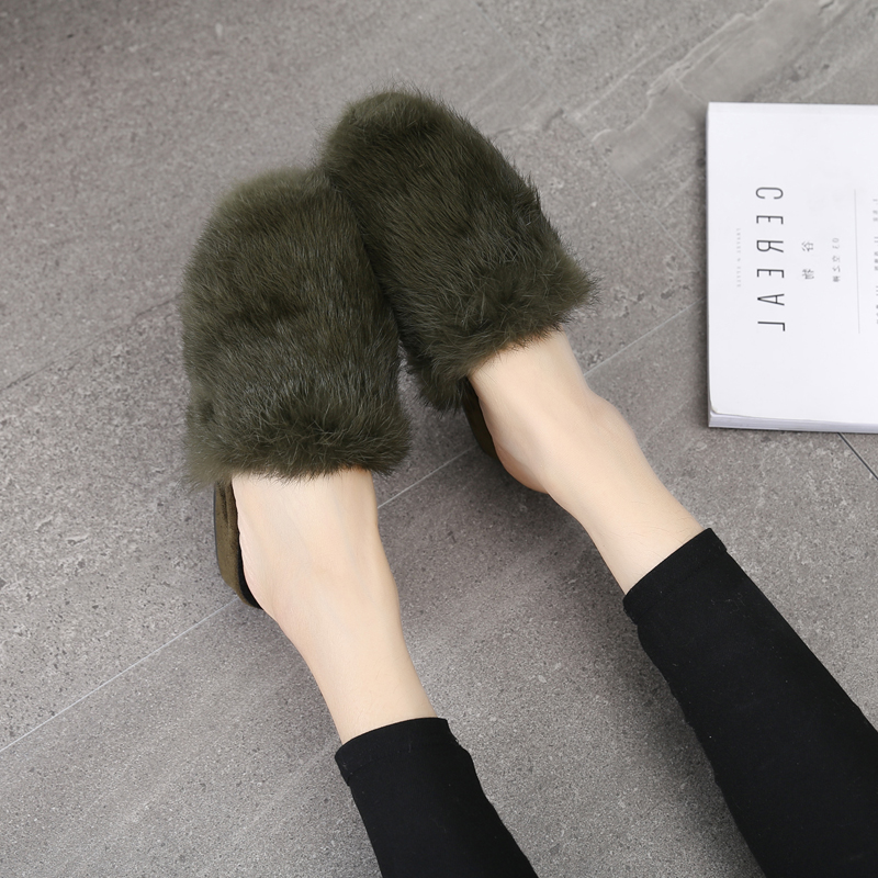 Giày len nữ châu Âu 2018 thu đông mới dày với mặc bên ngoài Muller cotton chic nửa dép xã hội sandal nữ hàn quốc